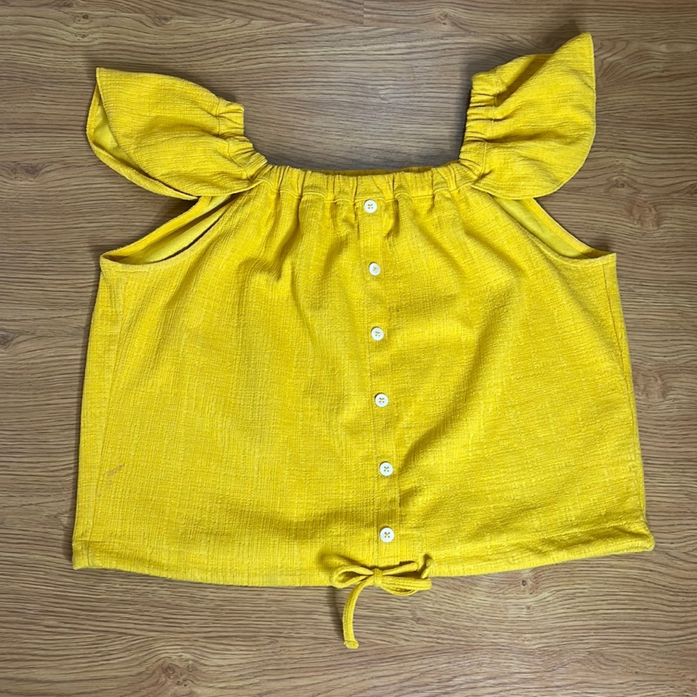 Texture & Thread Size XL Mustard Crop Top Off The Shoulder Blouse With Buttons